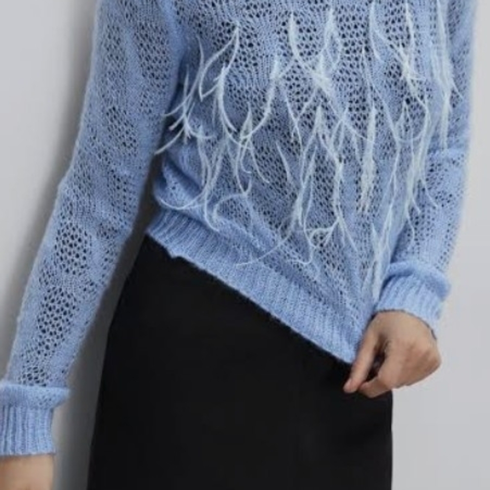 Zara Light Blue Textured Knit Sweater
